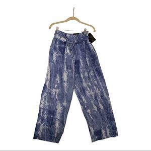Attyre NY Women’s Pants Sz 10 Blue White Tie Dye Crop Pants Belted NWT